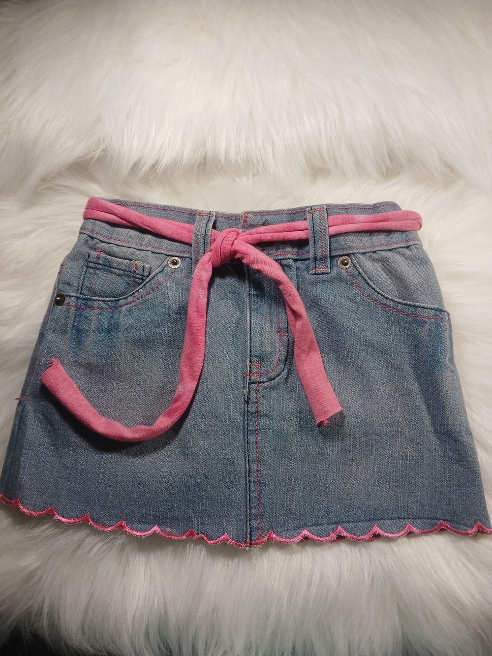 Girls' Denim Skirt with Pink Waist Tie